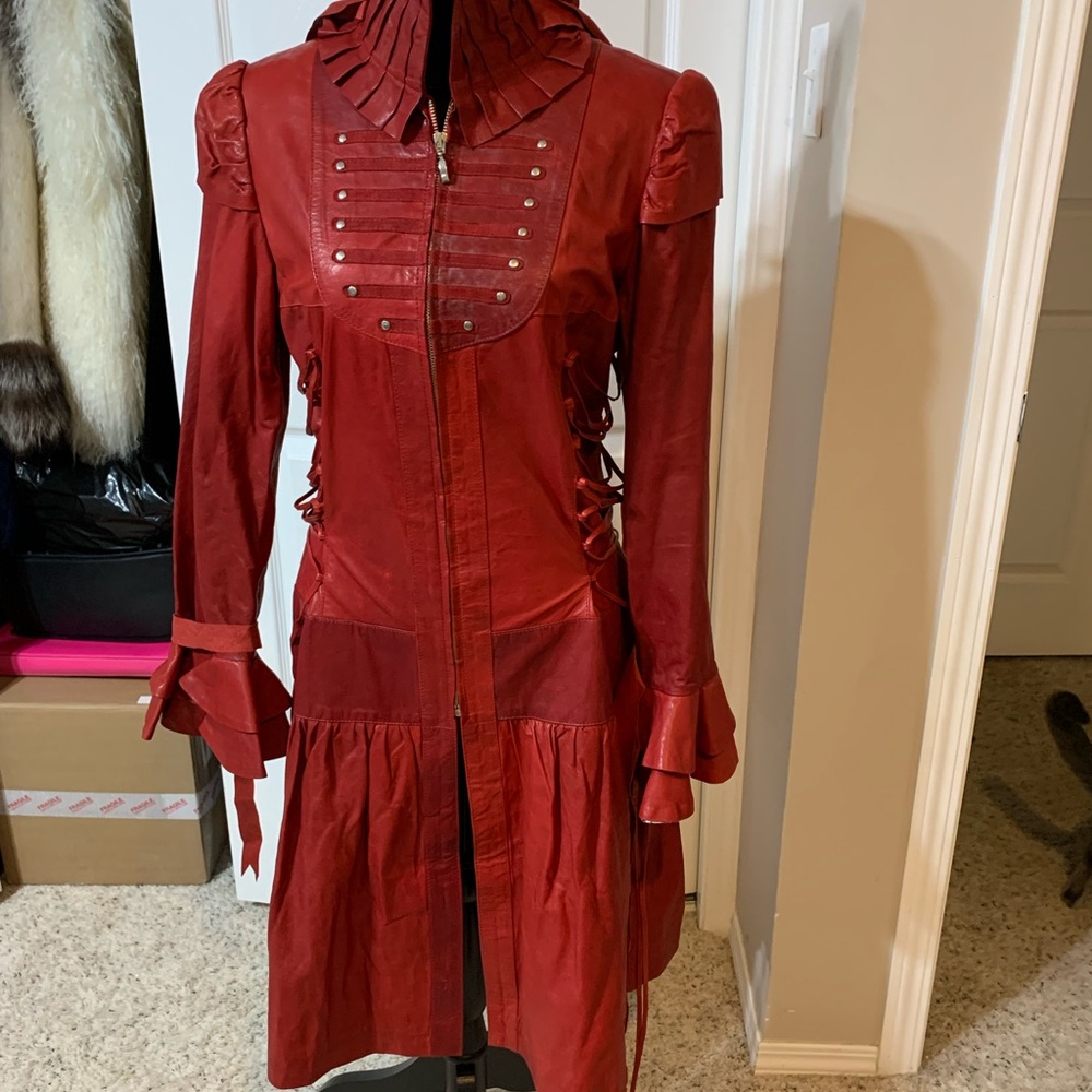 ✨HOST PICK✨IMPERO LONDON | Red leatherCorset  Dress/ Coat